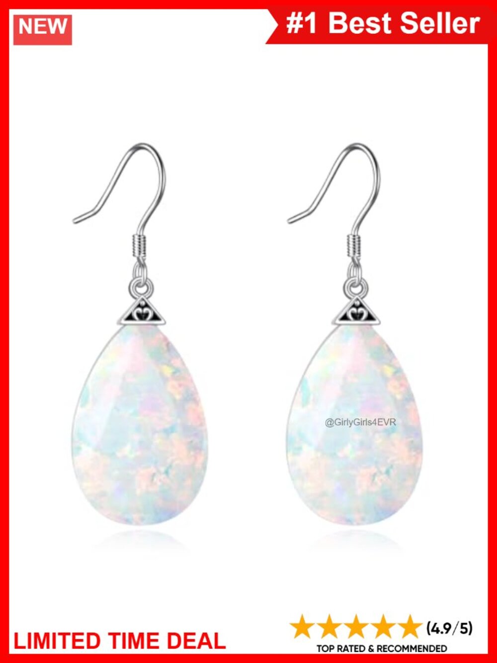 PEIMKO 925 Sterling Silver Opal Dangle Earrings Teardrop Birthstone Gift